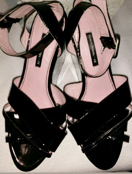 SONIA RYKIEL HM Sandals Black Platform Wedge 7 - Picture 1 of 8